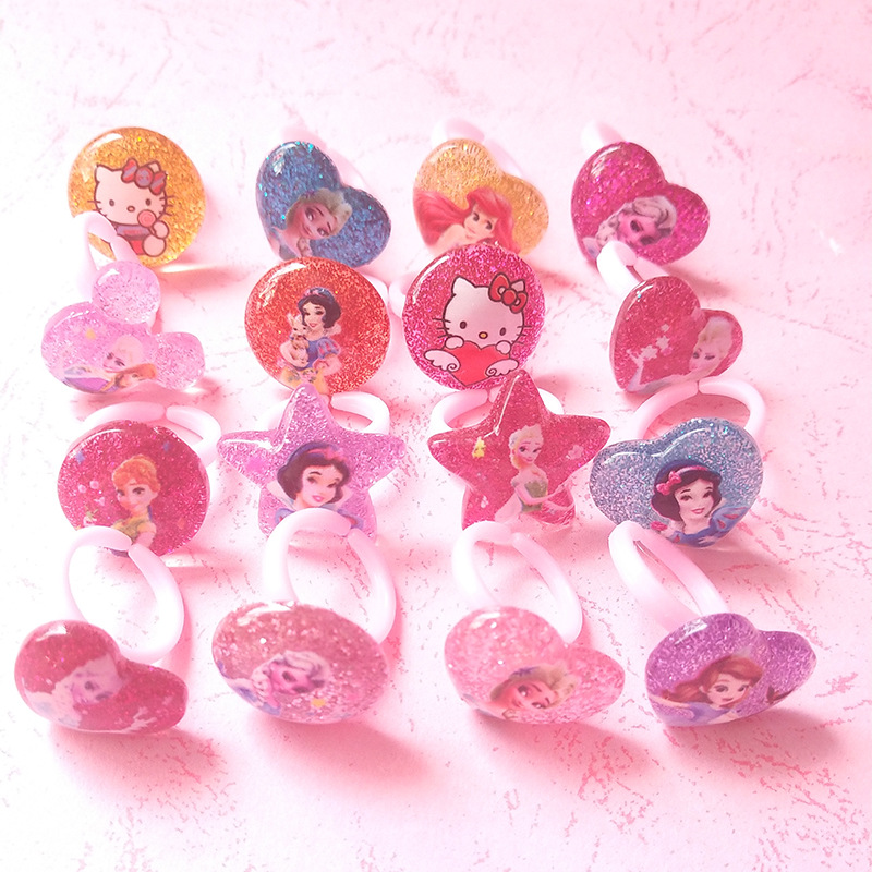 Korean gift cartoon character Princess children's ring Sands jewelry color mixed ring spot wholesale
