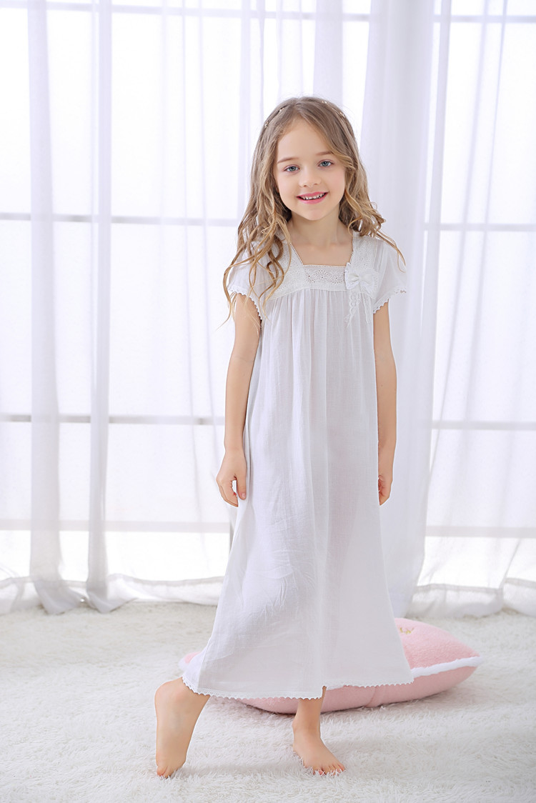 Summer Girls Girls Thin Cool Breathable Cotton and Linen Nightdress Large Children Korean Style New Nightwear Home Clothes