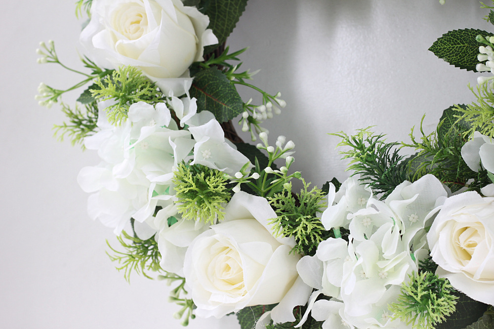 Simulated Flower Silk Garland White Rose Wedding Outdoor Wedding Holiday Celebration Decoration Door Decoration Door Ring