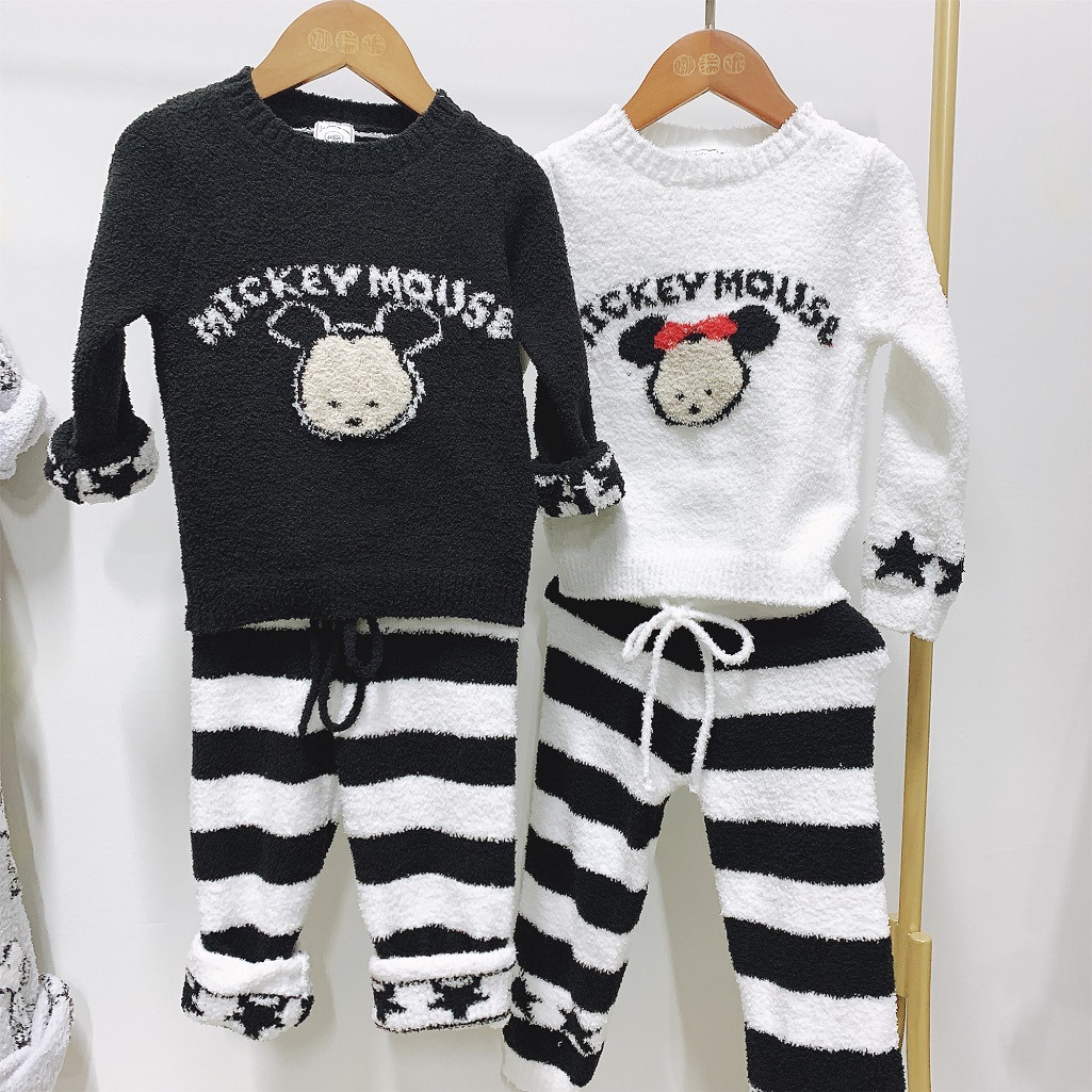 Soft Cute Children's Cartoon Mouse Japanese Style Home Clothes Pajamas Long-sleeved Trousers Half-side Velvet Home Clothes Set