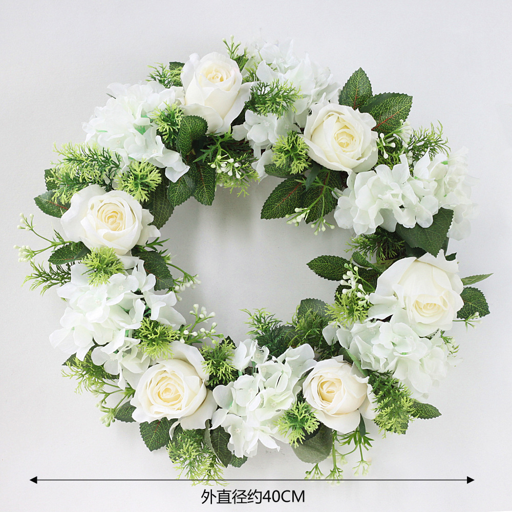Simulated Flower Silk Garland White Rose Wedding Outdoor Wedding Holiday Celebration Decoration Door Decoration Door Ring