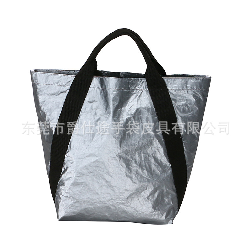 Trendy Dupont Paper Shoulder Bag, Gun Color Environmentally Friendly Tyvek Handbag, Waterproof Shoulder Shopping Bag