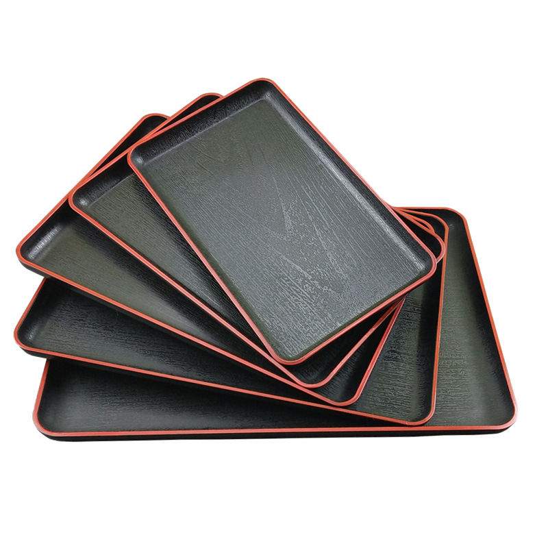 Japanese-style Tray Wooden-like Spinning Rectangular Plastic Dinner Plate Hotel Restaurant End Tray Tea Tray Non-slip Fast Food Tray Household Tray