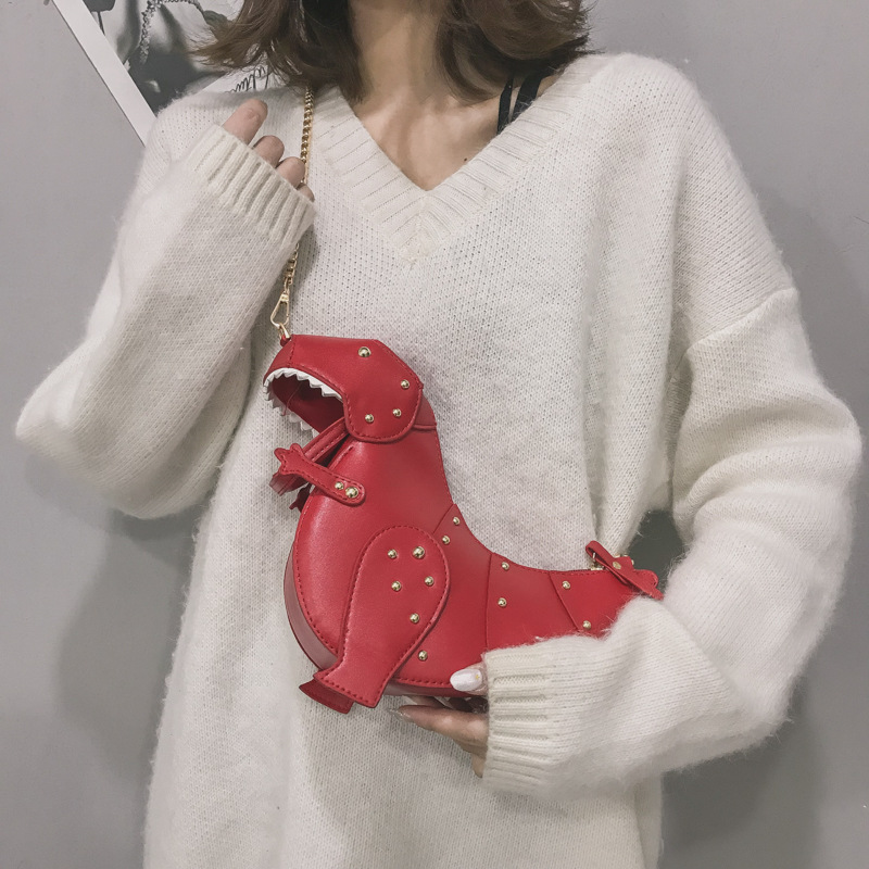 European and American Fashion Creative Funny Three-Dimensional Dinosaur Crossbody Bag Personalized Rivet Cute Cartoon Animal Small Bag Women's Bag