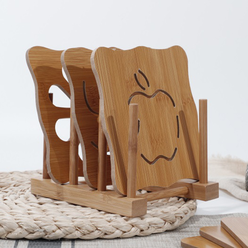 Hollow Wooden Placemats, Cute Tea Cup Mats, Bowl Mats, Kitchen Thickened Anti-Scalding Heat Insulation Mats, New Chinese Style Tableware