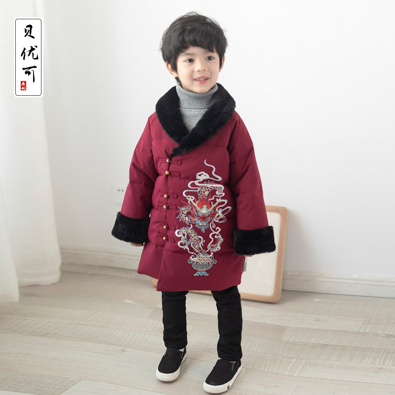 2020 Куртка с утеплителем, стиль китайского дракона, теплая, для мальчиков