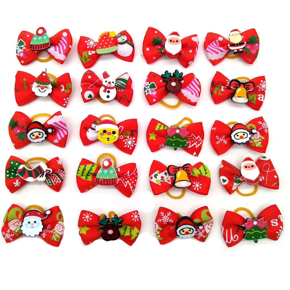 Amazon new Christmas pet head flower rubber band Dog Teddy spot wholesale