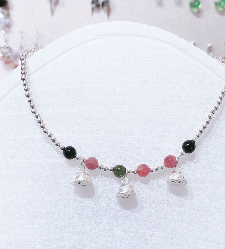 Wholesale factory direct supply 925 sterling silver anklet Bell small Lotus Lotus Ruyi lock tourmaline anklet female Garnet