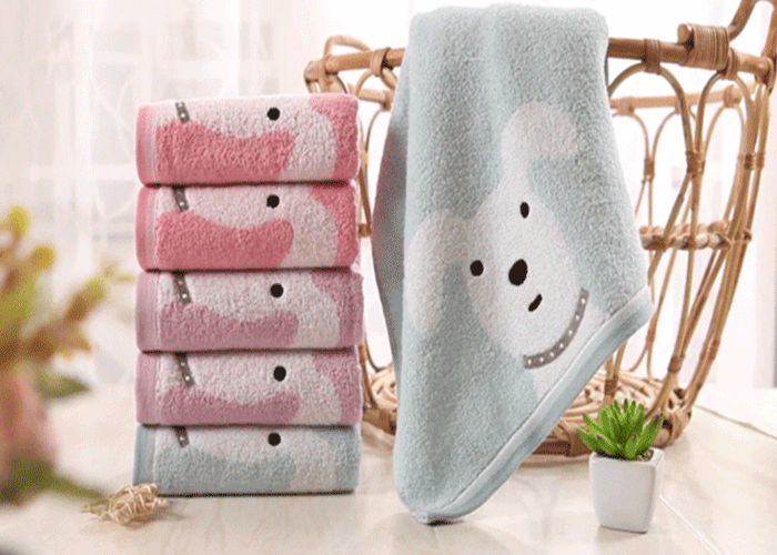 Золотое хлопковое полотенце без скрутки, милый мультяшный щенок, средняя мягкость, впитывающее детское полотенце