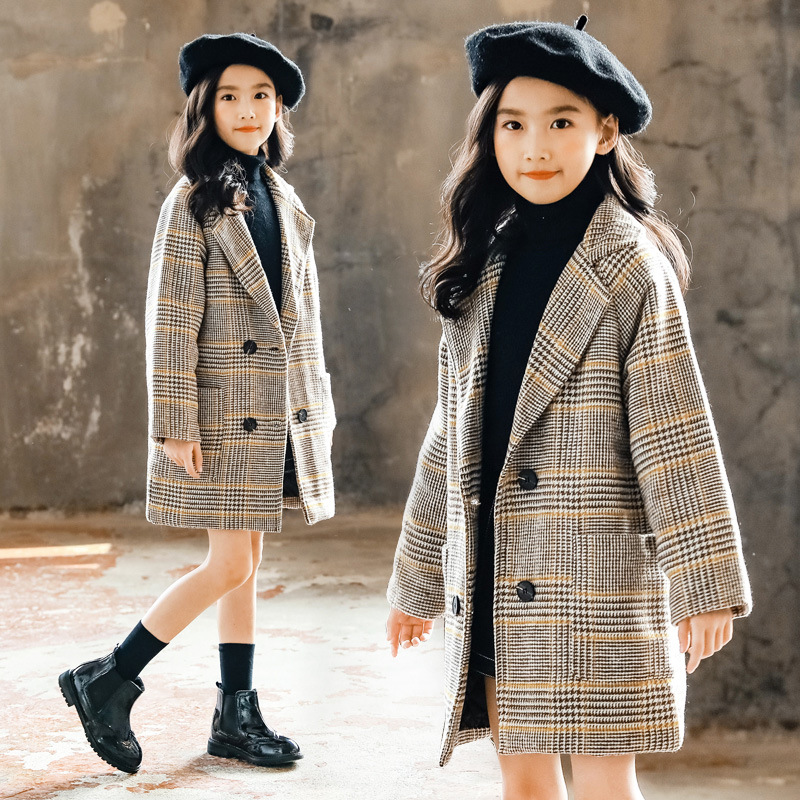 5 girls autumn and winter 6 woolen coat 7 long 8 children Korean suit girls 10 years old with cotton woolen coat