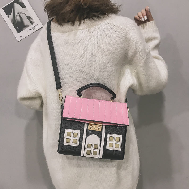 Foreign Trade New Contrast Color Creative Funny Small House Crossbody Bag Cartoon Cute Small House Handbag Personalized Women's Bag