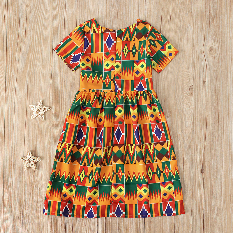 Cute Baby Children's European and American Girls African Bohemian Style Short-sleeved Long Dress Children's Clothing ins