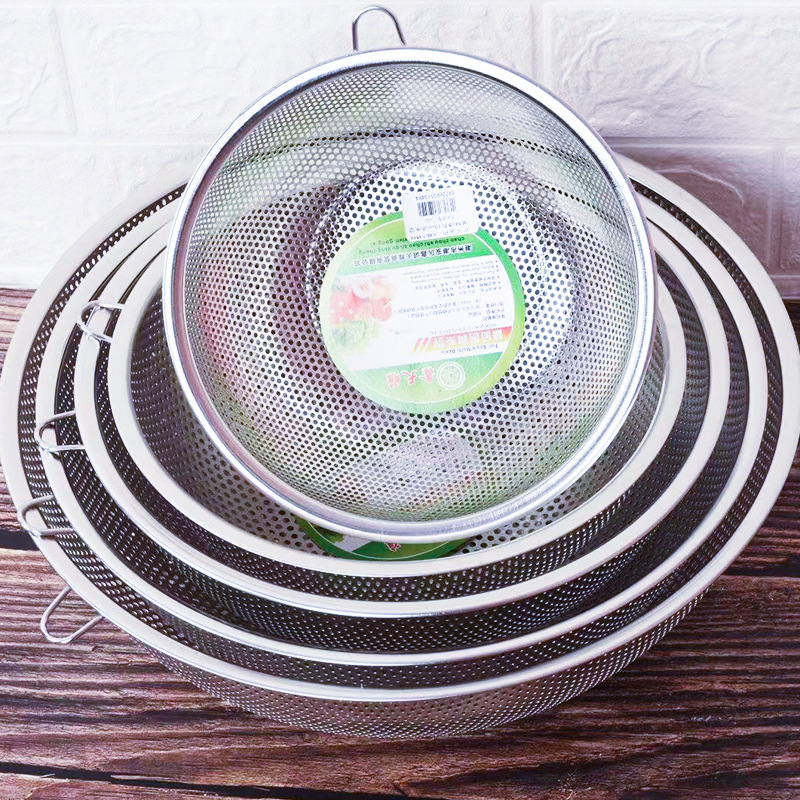 Non-magnetic Thickeneded Stainless Steel Punching Single-ear Drain Basket Rice Washing Sieve Rice Washing Basket Vegetable Washing Fruit Basket