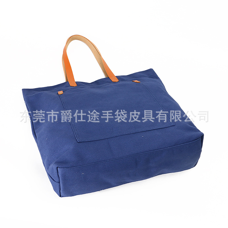 Creative Environmentally Friendly Cotton Shoulder Bag Blue Cotton Student Handbag Pu Satchel Shopping Bag