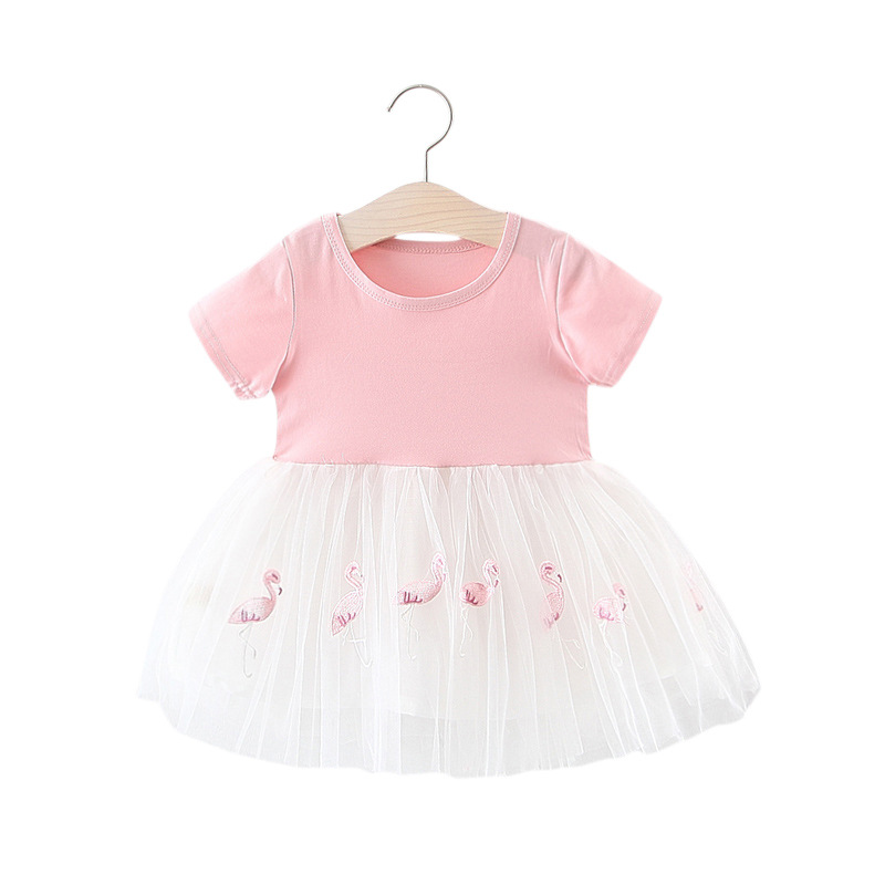 Summer new baby girl one year old Swan embroidered gauze skirt fashion girls short sleeve princess skirt a generation of A279
