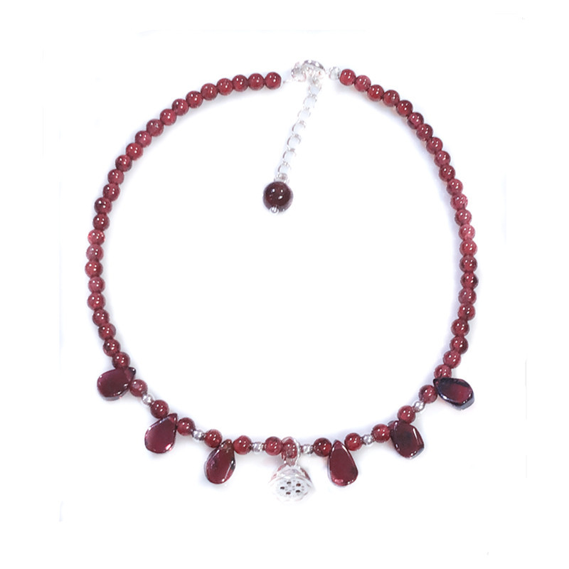 Wholesale factory direct supply 925 sterling silver anklet Bell small Lotus Lotus Ruyi lock tourmaline anklet female Garnet