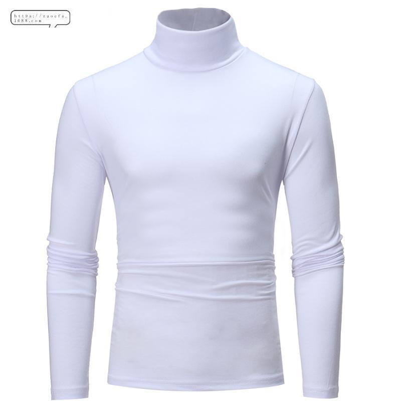 2021 Foreign Trade Amazon Autumn and Winter New Teen Men's High Collar Thin Solid Color Slim Fashion Long Sleeve T-shirt