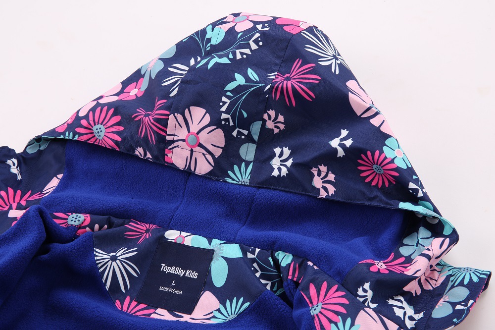 Girls' Candy-Colored Waterproof and Breathable Outdoor Kidsren's Jacket Printed Open Chest Hooded Velvet Jacket Windbreaker