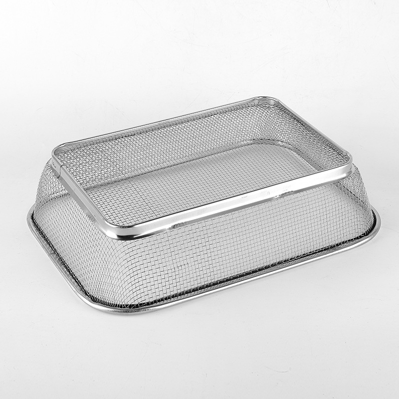 Multi-Purpose Environmentally Friendly Metal Drain Basket Japanese Kitchen Tableware Drain Basket Rectangular Mesh Basket Manufacturer Wholesale