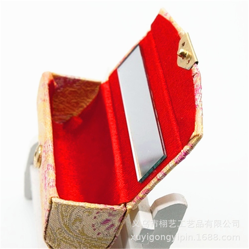 Brocade Single Lipstick Box Silk Mirror Cosmetic Box Craft Gift Brocade Lip Color Box Wholesale Red Cherry Lipstick