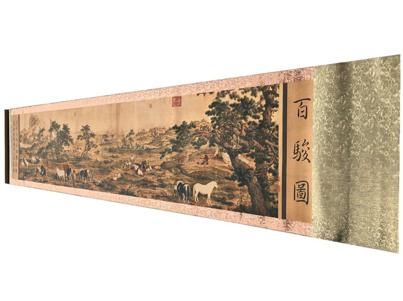Антикварная оптовая брошюра, подвесная картина, длинный свиток, картина Сотни лошадей, декор для офиса, картина для гостиной
