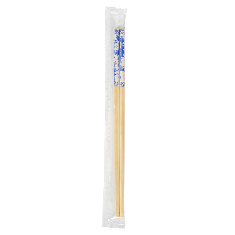 Carbonized Bamboo Chopsticks Tableware Individually Packaged Blue and White Orchid Restaurant Takeaway Set Flower Opp