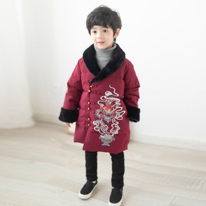 2020 Flying Dragon in the Sky Down Jacket Boys' Warm Chinese Style Jacket Small and Medium-sized Children's Middle and Large Children's Boys and Children
