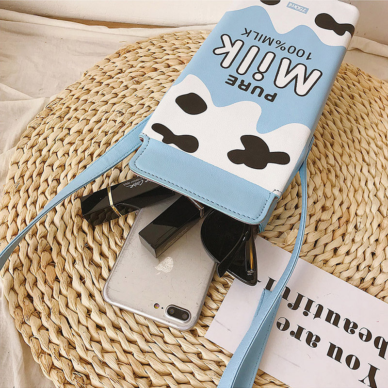 Messenger Bag Japanese and Korean New Strawberry Milk Vertical Style Pu Printed Fashionable Elegant Shoulder Creative Distinctive Small Square Bag Trendy