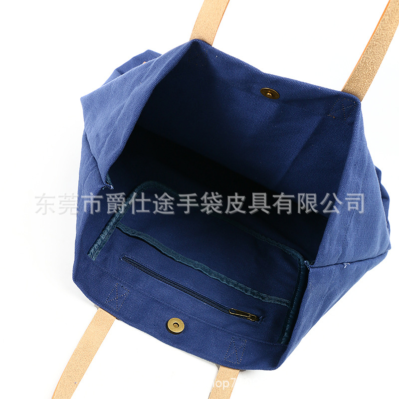 Creative Environmentally Friendly Cotton Shoulder Bag Blue Cotton Student Handbag Pu Satchel Shopping Bag