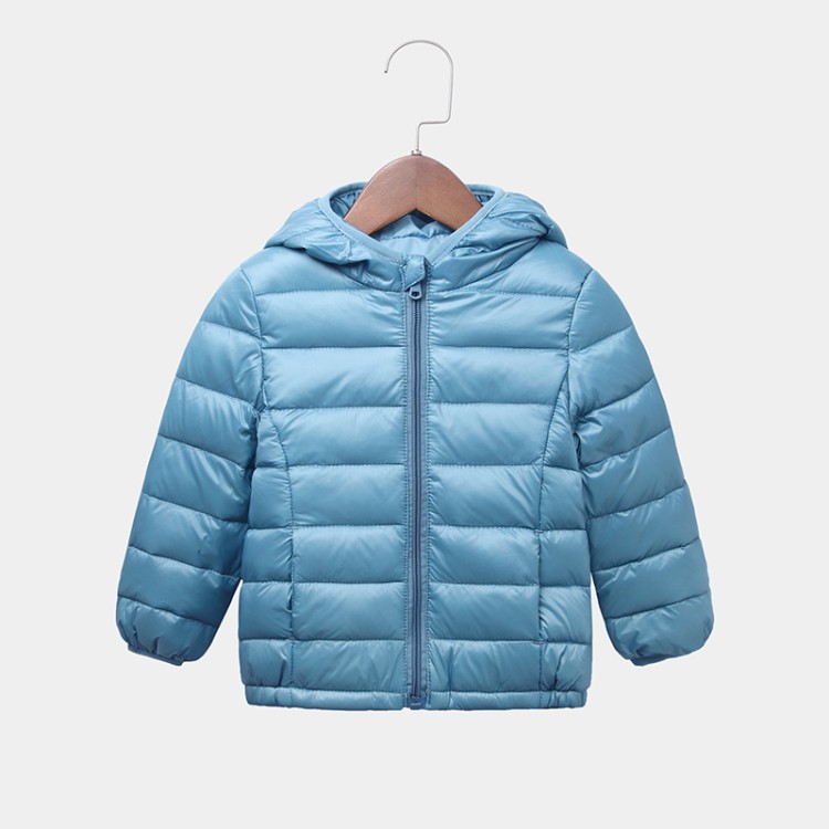 2019 Winter Children's Down Jacket Boys' Solid Color Thin Simple Lightweight Jacket Girls' Hooded Long-Sleeved Zipper Shirt
