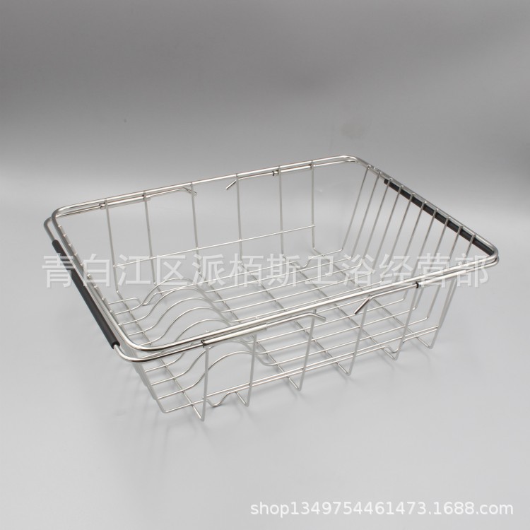 Pabas Draining Basket Stainless Steel Telescopic Draining Rack Sink Drying Dish Rack Telescopic Vegetable Washing Water Direct Selling