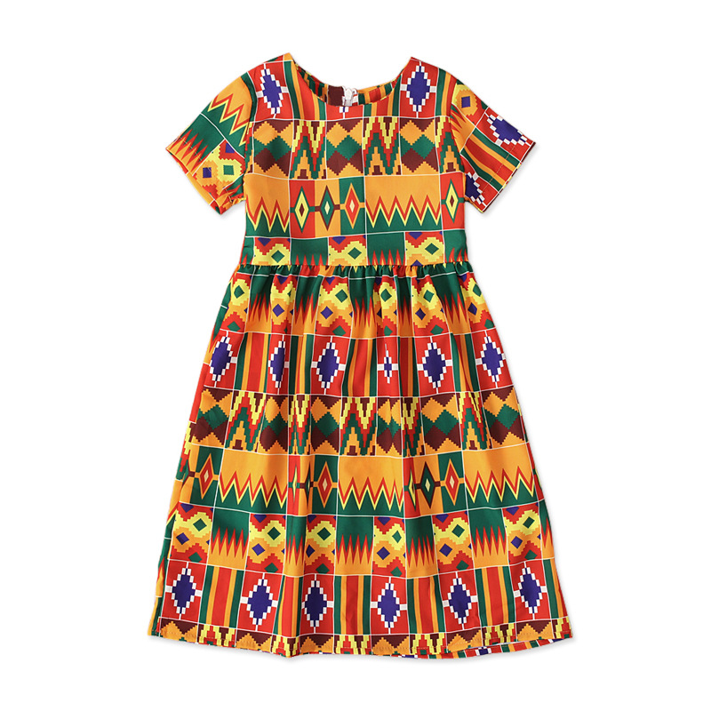 Cute Baby Children's European and American Girls African Bohemian Style Short-sleeved Long Dress Children's Clothing ins