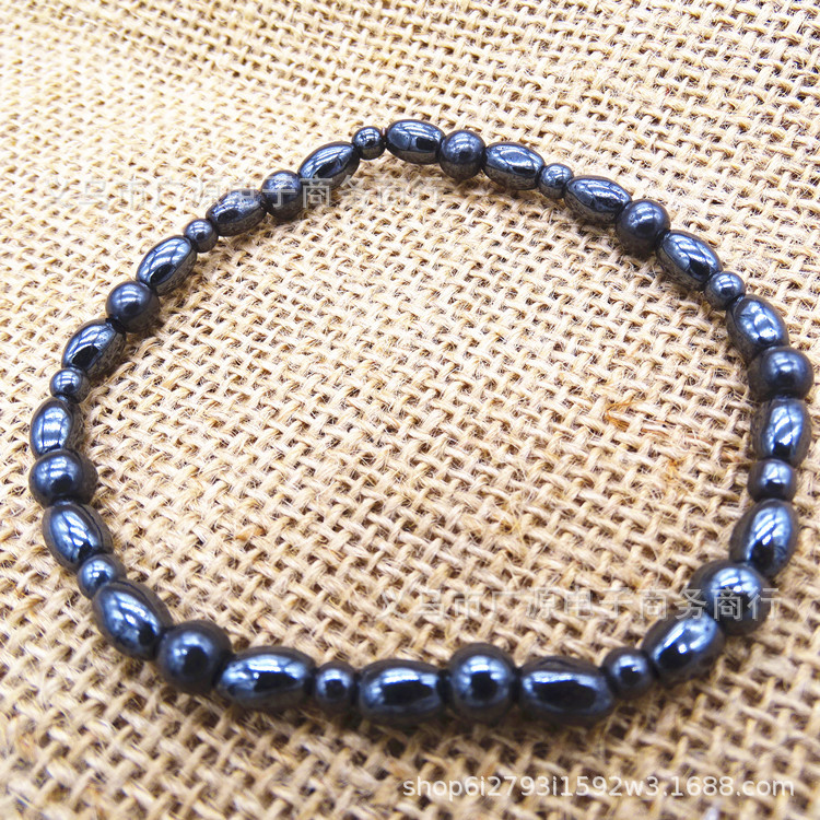 AliExpress foreign trade hot black stone anklet personalized health care rice beads magnet beaded anklet spot wholesale