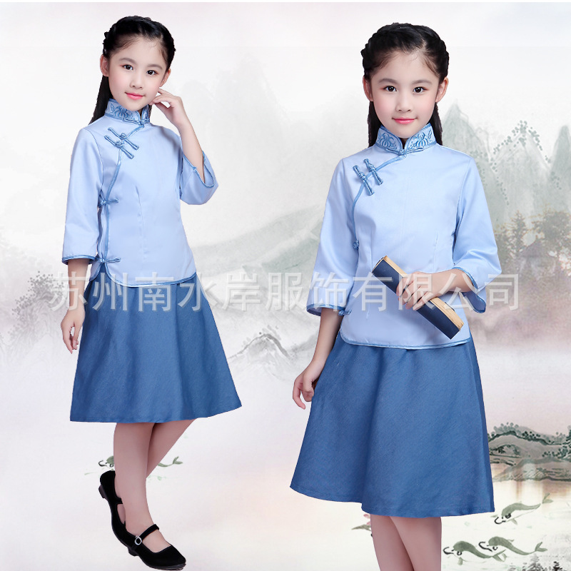 Пальто для девочек в стиле китайской республики, платье в ретро-стиле для выпускного фото, костюм для хора