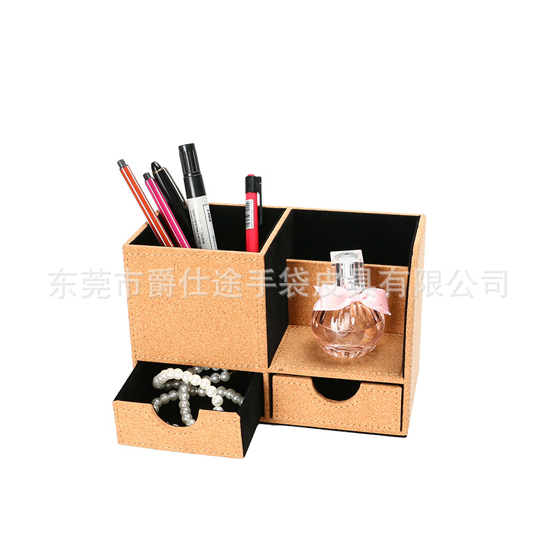 Manufacturer Customized Retro Cork Jewelry Box Multifunctional Brown Real Wood Storage Rack Wood Grain Cosmetics Storage Box