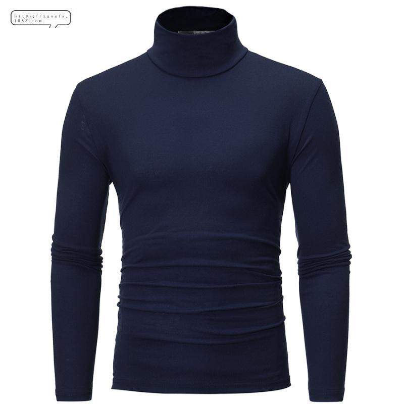 2021 Foreign Trade Amazon Autumn and Winter New Teen Men's High Collar Thin Solid Color Slim Fashion Long Sleeve T-shirt
