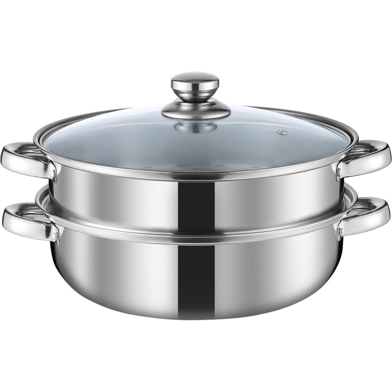 Source Factory 28cm Thickeneded Soup Steamer Stainless Steel Steamer Double Layer Three Layer Multi-Purpose Combination Lid Soup Pot Gift Pot