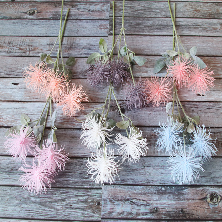 Свадебное украшение цветок 3 флокированных морских ежей пластиковое украшение для фона стены дорожный указатель искусственный цветок свадебный симуляционный цветок