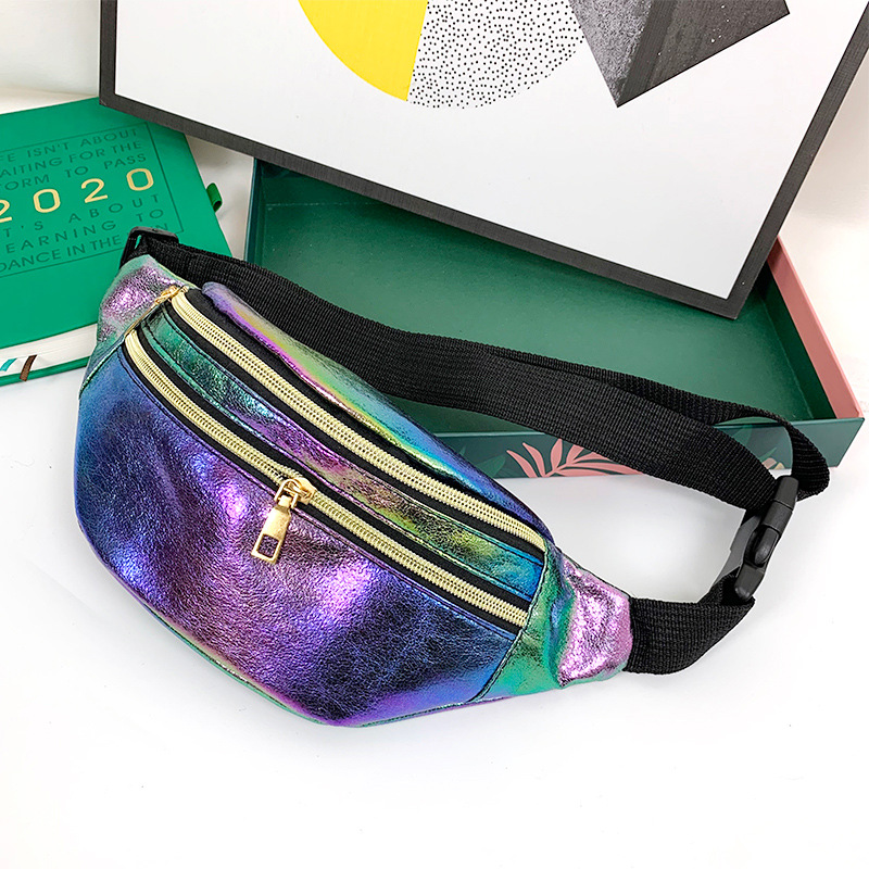 Laser Waist Bag for Women 2023 Summer New Fashion Colorful Crossbody Bag Multi-Compartment Chest Bag for Women Pu Leather Crossbody Bag for Women