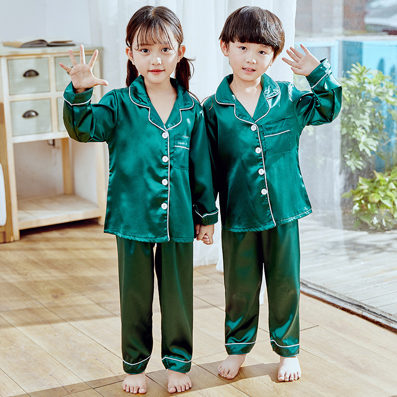 Children's Pajamas Children's Ice Silk Home Clothes Boys and Girls Silk Baby Children's Silk Summer Short Sleeve Suit