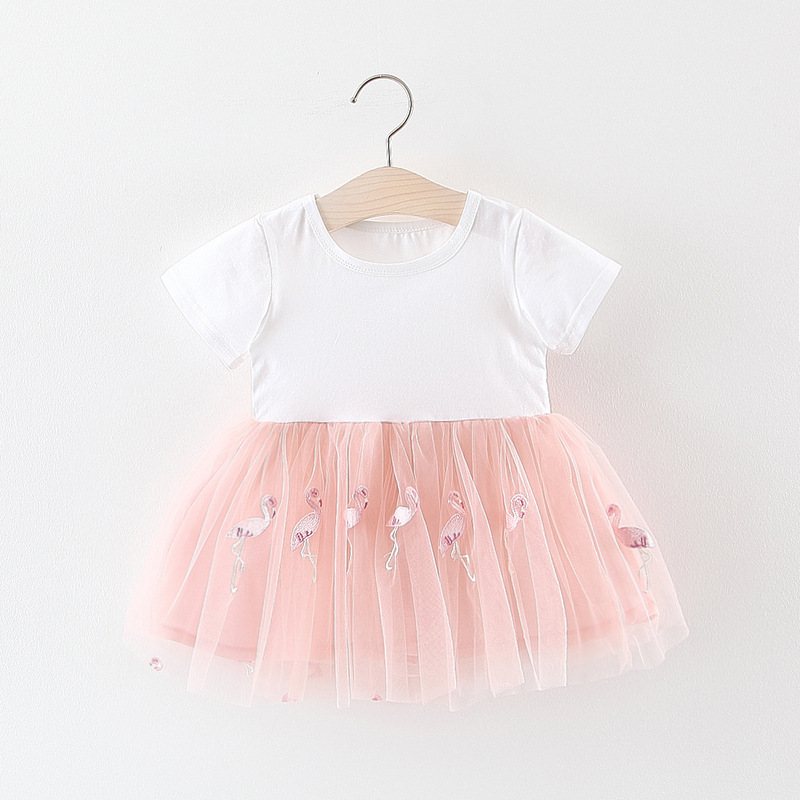 Летняя новая юбка с вышивкой в виде лебедя для девочек одного года, модная юбка принцессы с коротким рукавом, A279