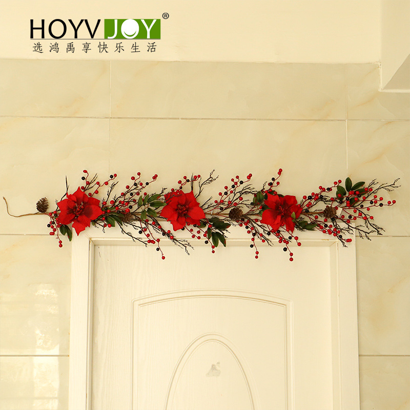 Красный рождественский цветок Хонгю, симуляция растения с красными ягодами и зелеными листьями, светящиеся лозы для декора дома и окон