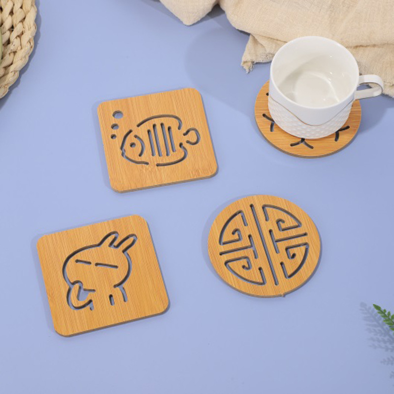 Hollow Wooden Placemats, Cute Tea Cup Mats, Bowl Mats, Kitchen Thickened Anti-Scalding Heat Insulation Mats, New Chinese Style Tableware