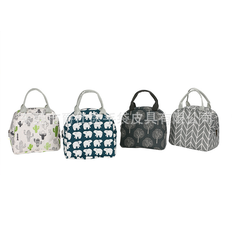 Korean Style Simple and Troublesome Insulated Bag, White Dandelion Linen Lunch Bag, Trendyy and Fashionable Hand Lunch Bag