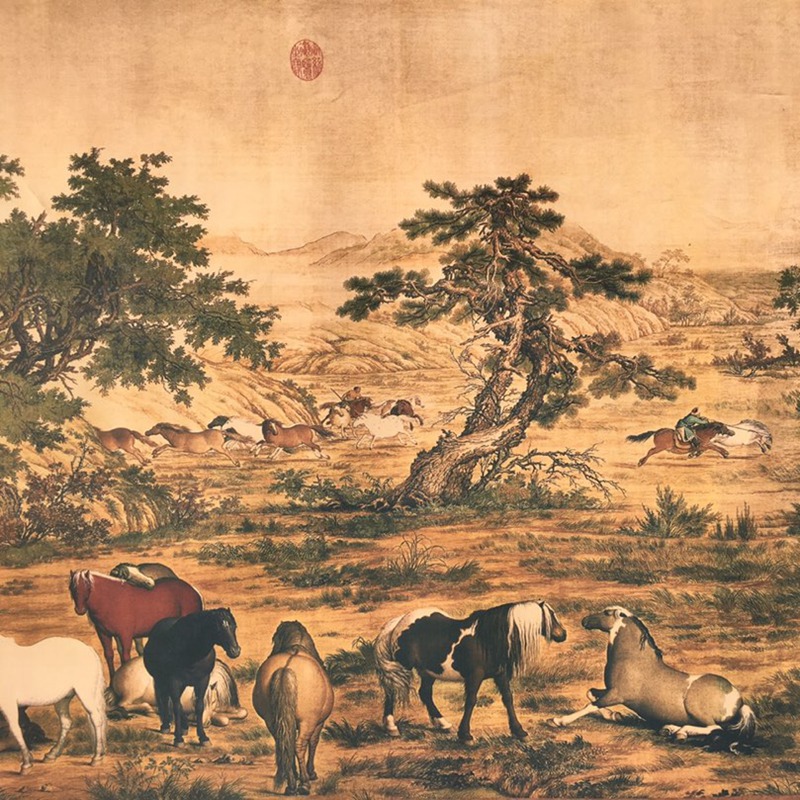 Antique Wholesale Banner Hanging Painting Long Scroll Painting Hundred Horse Picture Office Hanging Painting Decoration Living Room Painting Collection