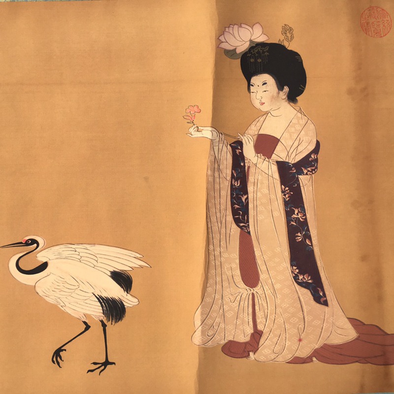 Antique Wholesale Banner Painting Hanging Painting Long Scroll Painting Hairpin Flower Lady Painting Office Hanging Painting Decorative Painting