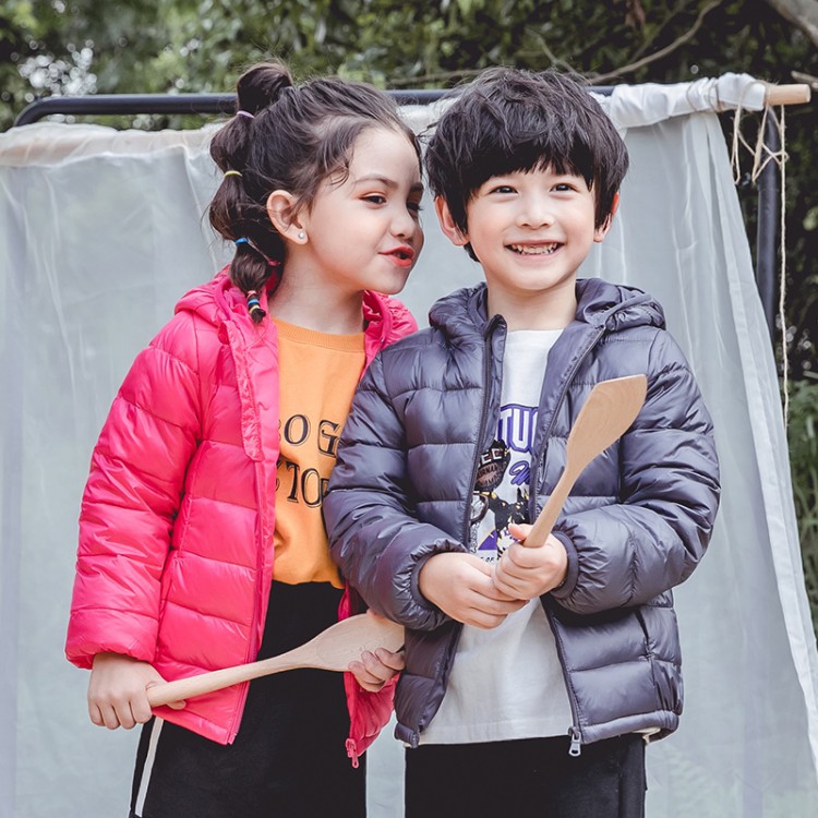 2019 Зимняя куртка с утеплителем для детей, легкая, с капюшоном