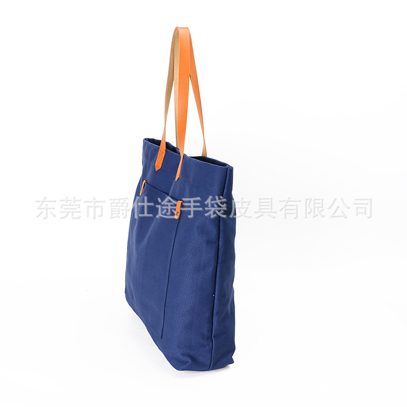 Creative Environmentally Friendly Cotton Shoulder Bag Blue Cotton Student Handbag Pu Satchel Shopping Bag