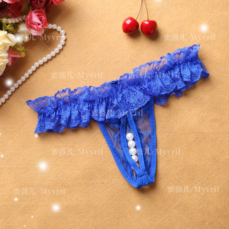 Lace Lace Sexy Temptation Women's Thongs Cute Girl's Open Crotch Beaded Tease Panties 3961