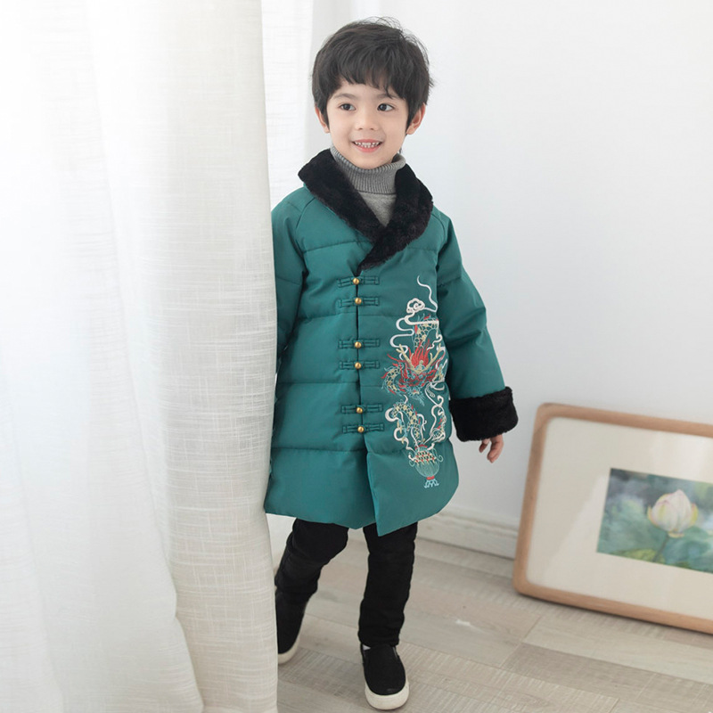 2020 Flying Dragon in the Sky Down Jacket Boys' Warm Chinese Style Jacket Small and Medium-sized Children's Middle and Large Children's Boys and Children